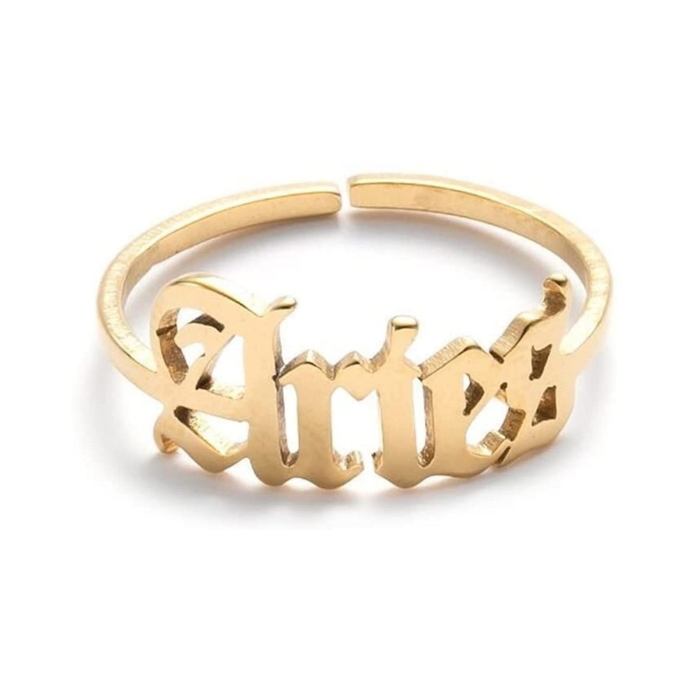 18K Gold Plated Aries Zodiac Astrology Adjustable Ring for Women Girls and Teens